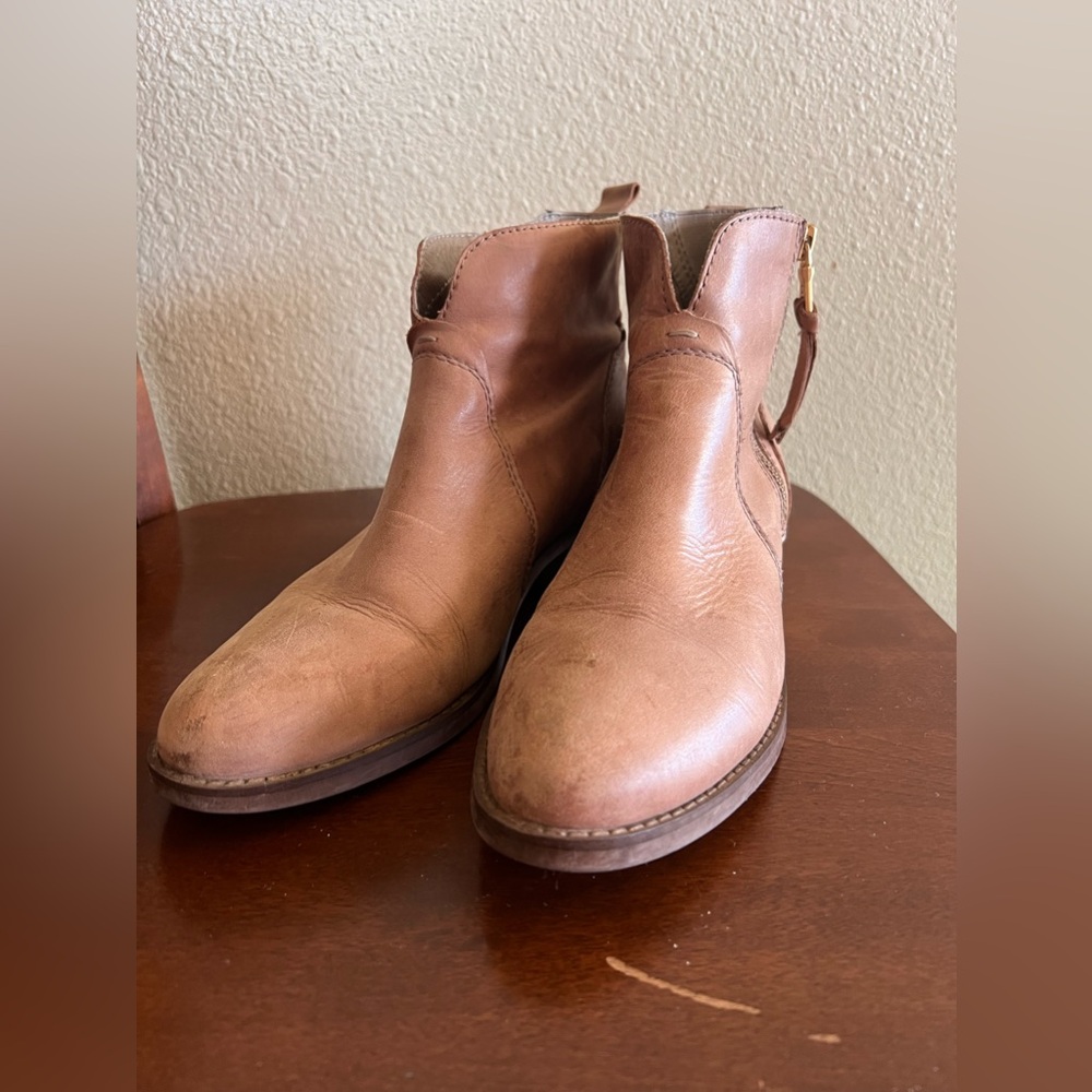Lucca Lane Damara Portobello Suede‎ Leather Ankle Boots Tan Women's Size 7.5